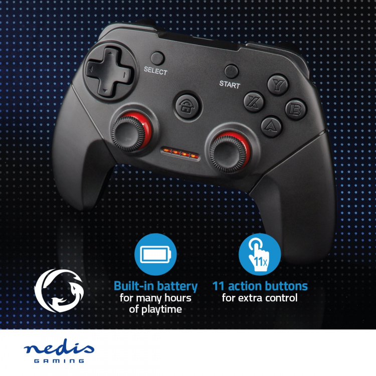 Nedis Gamepad | Draadloos | Batterij Gevoed | PC | Aantal knoppen: 11 | Kabellengte: 1.00 m | Zwart
