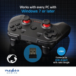 Nedis Gamepad | Draadloos | Batterij Gevoed | PC | Aantal knoppen: 11 | Kabellengte: 1.00 m | Zwart