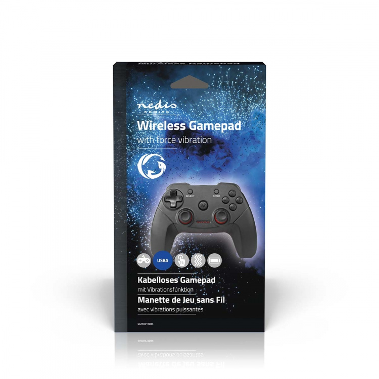 Nedis Gamepad | Draadloos | Batterij Gevoed | PC | Aantal knoppen: 11 | Kabellengte: 1.00 m | Zwart