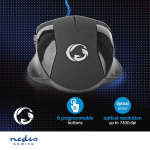 Nedis Gaming Muis | Bedraad | 1200 / 2400 / 4800 / 7200 dpi | Instelbare DPI | Aantal knoppen: 6 | Programmeerbare knoppen | Rechtshandig | 1.50 m | Zonder Verlichting