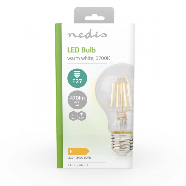 Nedis LED-Filamentlamp E27 | A60 | 4 W | 470 lm | 2700 K | Warm Wit | Retrostijl | 1 Stuks