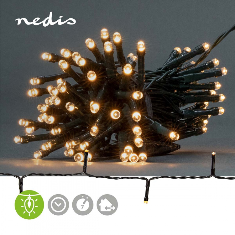 Nedis Kerstverlichting | Koord | 96 LED\'s | Warm Wit | 7.20 m | Licht effecten: 7 | Binnen & Buiten | Batterij Gevoed