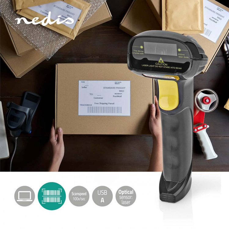 Nedis Barcodescanner | Laser | Bedraad | 1D Lineair | USB Gevoed | USB 2.0