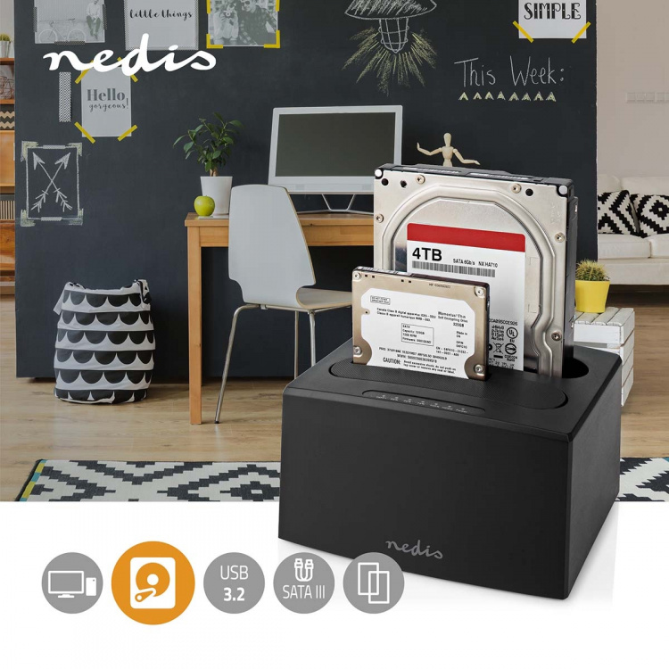 Nedis Docking Station voor Harde Schijf | USB 3.2 Gen1 | USB Type-A | 2 Schijven | 2.5 / 3.5  Nedis Docking Station voor Harde Schijf | USB 3.2 Gen1 | USB Type-A | 2 Schijven | 2.5 / 3.5