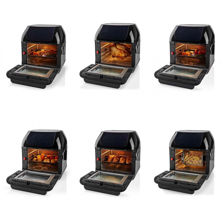 Nedis Heteluchtfriteuse | 12 l | Tijdschakelaar: 60 min | Aantal vooraf ingestelde programma\'s: 9 | Digitaal | Zwart Nedis Heteluchtfriteuse | 12 l | Tijdschakelaar: 60 min | Aantal vooraf ingestelde programma\'s: 9 | Digitaal | Zwart