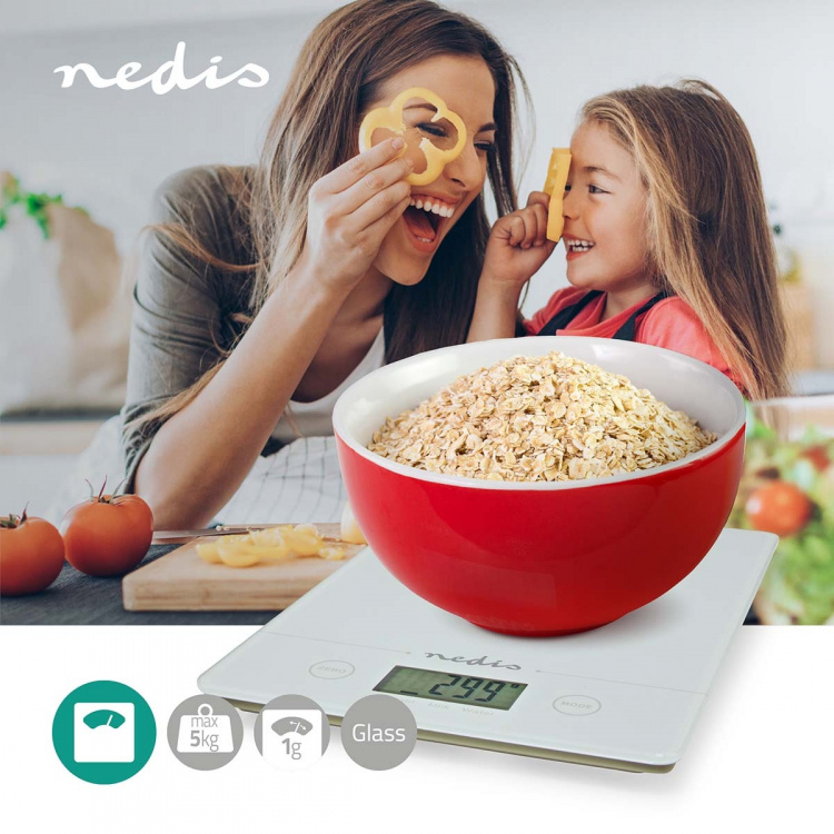 Nedis Keukenweegschaal | Digitaal | Glas / Kunststof | CR 2032 Batterij | Wit