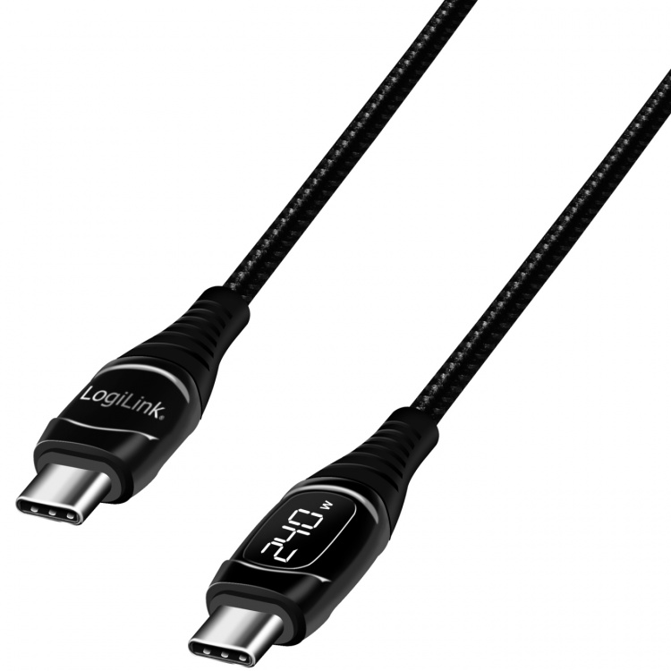 LogiLink USB-C - USB-C-kabel med display 100W 1 m Svart LogiLink USB-C - USB-C-kabel med display 100W 1 m Svart