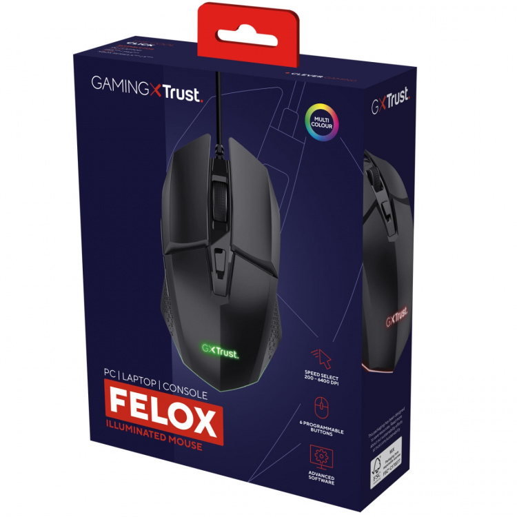 Trust GXT 109 Felox Illuminated Gaming mouse Svart