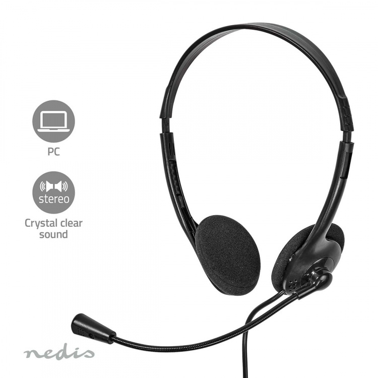 Nedis PC-Headset | On-Ear | Stereo | USB Type-A / USB Type-C™ | Inklapbare Microfoon | Zwart