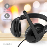 Nedis PC-Headset | Over-Ear | Stereo | USB Type-A / USB Type-C™ | Inklapbare Microfoon | Zwart Nedis PC-Headset | Over-Ear | Stereo | USB Type-A / USB Type-C™ | Inklapbare Microfoon | Zwart