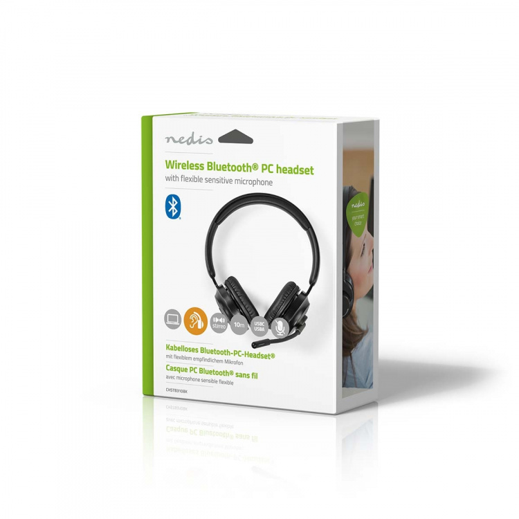 Nedis PC-Headset | On-Ear | Stereo | Bluetooth | Inklapbare Microfoon | Zwart