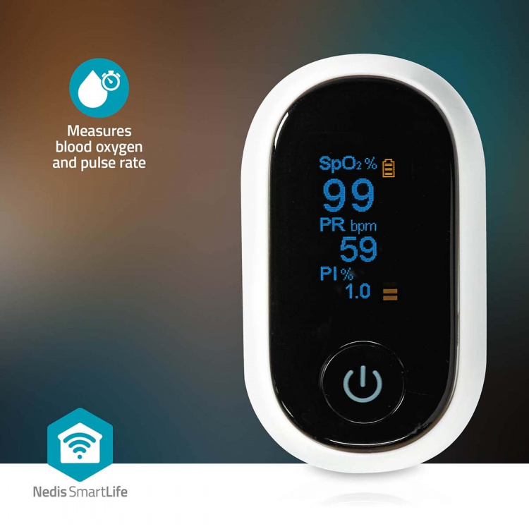 Nedis SmartLife Pulse Oximeter | Bluetooth® | LED | Anti-bewegingsinterferentie / Auditief alarm / Hoge precisie sensor / Perfusie-index / Polsslag / Zuurstofverzadiging (SpO2) | Wit