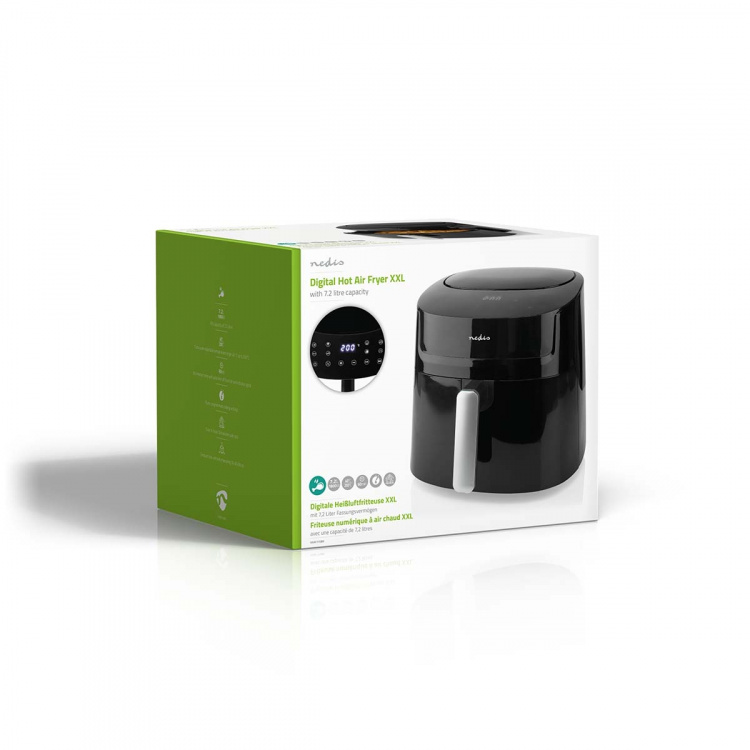 Nedis Heteluchtfriteuse | 7,2 l | Tijdschakelaar: 240 min | Aantal vooraf ingestelde programma\'s: 8 | Digitaal | Zwart Nedis Heteluchtfriteuse | 7,2 l | Tijdschakelaar: 240 min | Aantal vooraf ingestelde programma\'s: 8 | Digitaal | Zwart