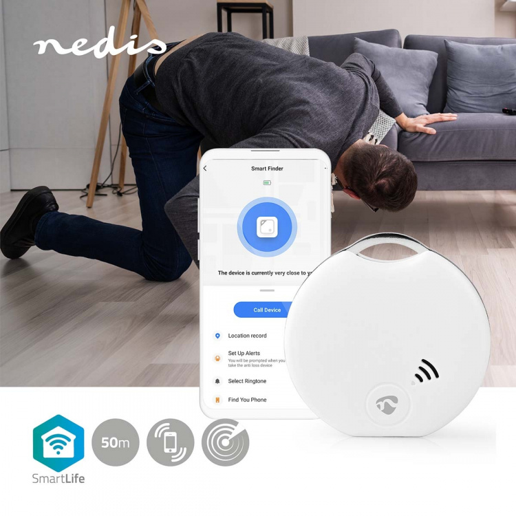 Nedis SmartLife Keyfinder | Batterij Gevoed | 1x CR2032 | Incl. batterij(en) | Bluetooth® versie: 4.0 | Batterijlevensduur tot: 1 Jaar | Wit | 1 Stuks