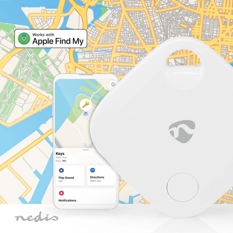 Nedis Keyfinder | Geschikt voor: Apple Find My App | Batterij Gevoed | 1x CR2032 | Incl. batterij(en) | Bluetooth® versie: 5.1 | Batterijlevensduur tot: 1 Jaar | Wit | 1 Stuks