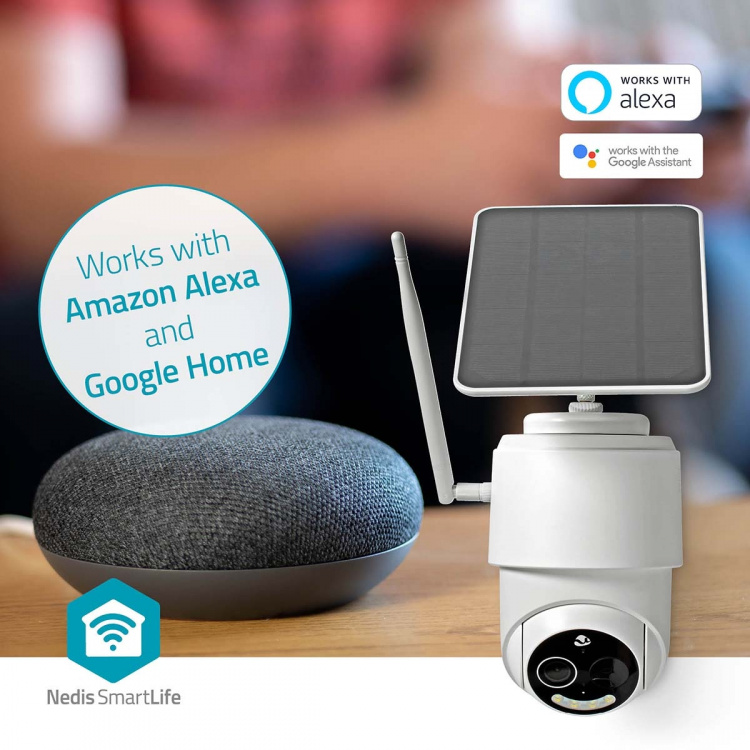 Nedis SmartLife Camera voor Buiten | Full HD 1080p | Pan tilt | IP65 | Max. batterijduur: 5 Maanden | Cloud Opslag (optioneel) / microSD (niet inbegrepen) | 5 V DC | Met bewegingssensor | Nachtzicht | Wit