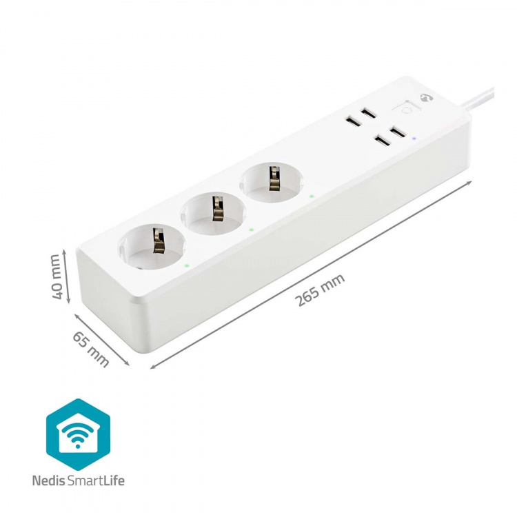 Nedis SmartLife Stekkerdoos | 3x Randaarde stekker (CEE 7/3) / 4 x USB | 16 A | 3680 W | 1.80 m | -10 - 40 °C | Android™ / IOS | Wit