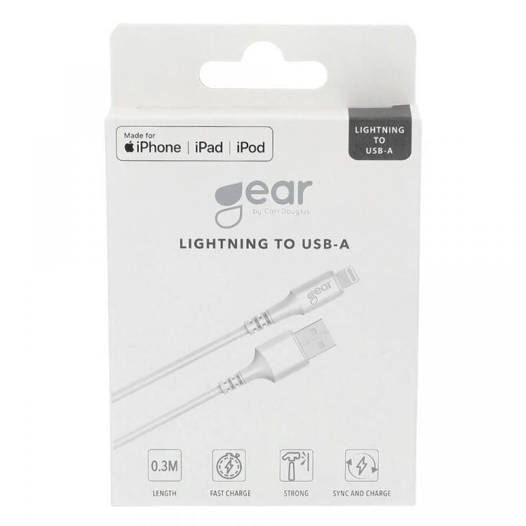 GEAR Ronde Oplaadkabel Lightning naar USB-A 0,3m Wit MFI GEAR Ronde Oplaadkabel Lightning naar USB-A 0,3m Wit MFI