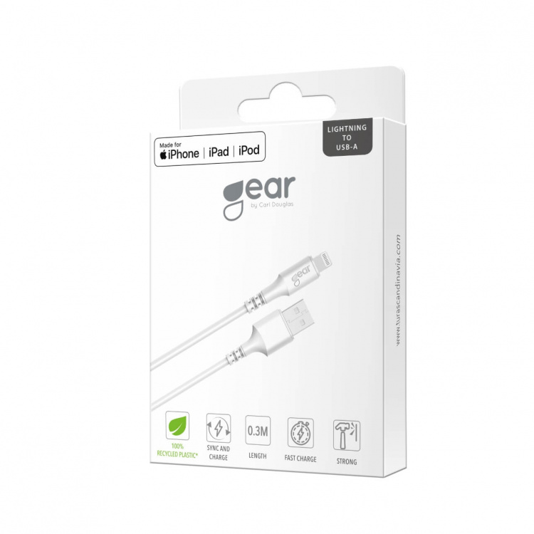 GEAR Ronde Oplaadkabel Lightning naar USB-A 0,3m Wit MFI GEAR Ronde Oplaadkabel Lightning naar USB-A 0,3m Wit MFI