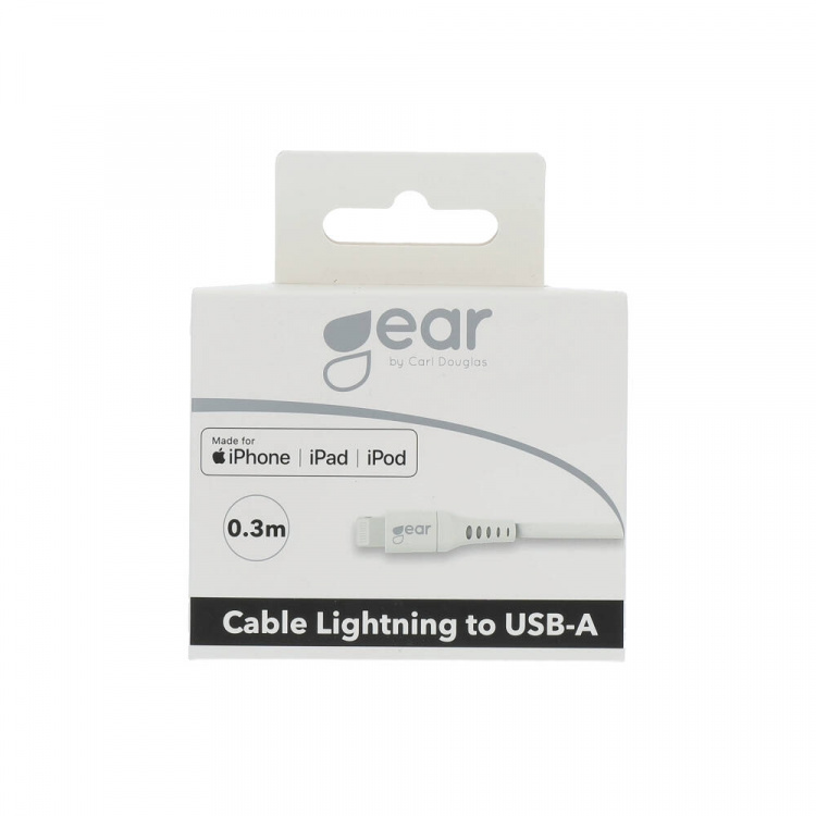 GEAR Ronde Oplaadkabel Lightning naar USB-A 0,3m Wit MFI GEAR Ronde Oplaadkabel Lightning naar USB-A 0,3m Wit MFI