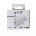 Charger 220V 1xUSB-C + 1xUSB-A PD/PPS 25W + 18W QC White Charger 220V 1xUSB-C + 1xUSB-A PD/PPS 25W + 18W QC White