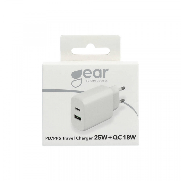 Charger 220V 1xUSB-C + 1xUSB-A PD/PPS 25W + 18W QC White Charger 220V 1xUSB-C + 1xUSB-A PD/PPS 25W + 18W QC White