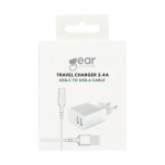 Charger 220V 2xUSB-A 3.4A White USB-C 2.0 Cable 1m