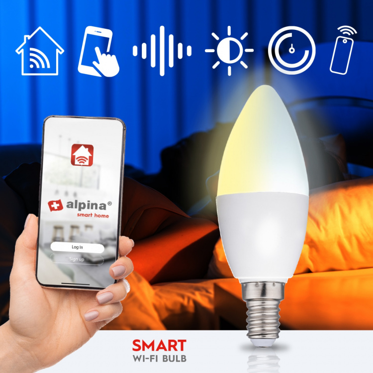 Alpina WiFi Smart E14 LED Warm/Koud Wit 4,9W 470 lm Alpina WiFi Smart E14 LED Warm/Koud Wit 4,9W 470 lm