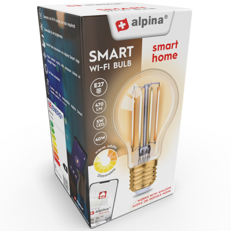 Alpina WiFi Slimme E27 LED Draad Warm Wit 5,5W 470 lm
