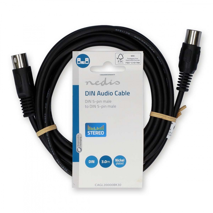 Nedis DIN-Audiokabel | DIN 5-Pins Male | DIN 5-Pins Male | Vernikkeld | 3.00 m | Rond | PVC | Zwart | Label