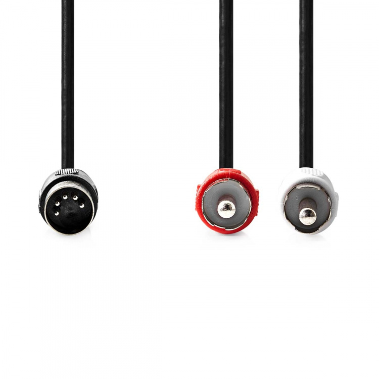 Nedis DIN-Audiokabel | DIN 5-Pins Male | 2x RCA Male | Vernikkeld | 1.00 m | Rond | PVC | Zwart | Label