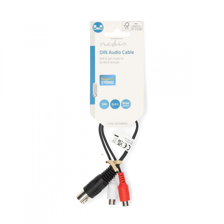 Nedis DIN-Audiokabel | DIN 5-Pins Male | 2x RCA Female | Vernikkeld | 0.20 m | Rond | PVC | Zwart | Label