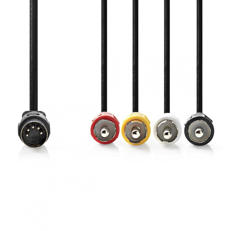 Nedis DIN-Audiokabel | DIN 5-Pins Male | 4x RCA Male | Vernikkeld | 1.00 m | Rond | PVC | Zwart | Label
