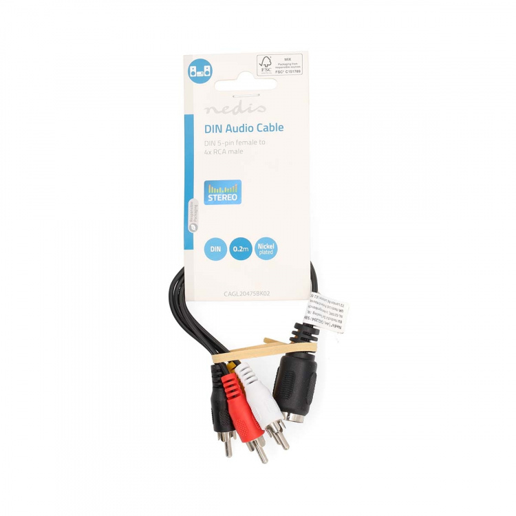 Nedis DIN-Audiokabel | DIN 5-Pins Female | 4x RCA Male | Vernikkeld | 0.20 m | Rond | PVC | Zwart | Label Nedis DIN-Audiokabel | DIN 5-Pins Female | 4x RCA Male | Vernikkeld | 0.20 m | Rond | PVC | Zwart | Label