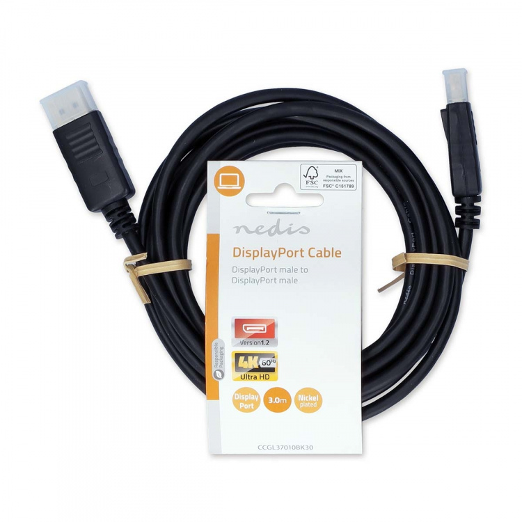 Nedis DisplayPort-Kabel | DisplayPort Male | DisplayPort Male | 4K@60Hz | Verguld | 3.00 m | Rond | PVC | Zwart | Label Nedis DisplayPort-Kabel | DisplayPort Male | DisplayPort Male | 4K@60Hz | Verguld | 3.00 m | Rond | PVC | Zwart | Label