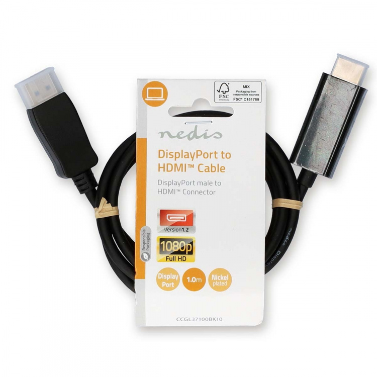 Nedis DisplayPort-Kabel | DisplayPort Male | HDMI™ Connector | 1080p | Vernikkeld | 1.00 m | Rond | PVC | Zwart | Label Nedis DisplayPort-Kabel | DisplayPort Male | HDMI™ Connector | 1080p | Vernikkeld | 1.00 m | Rond | PVC | Zwart | Label