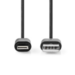 Nedis Lightning Kabel | USB 2.0 | Apple Lightning 8-Pins | USB-A Male | 480 Mbps | Vernikkeld | 2.00 m | Rond | PVC | Zwart | Label