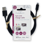 Nedis Lightning Kabel | USB 2.0 | Apple Lightning 8-Pins | USB-A Male | 480 Mbps | Vernikkeld | 2.00 m | Rond | PVC | Zwart | Label
