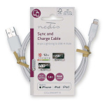 Nedis Lightning Kabel | USB 2.0 | Apple Lightning 8-Pins | USB-A Male | 480 Mbps | Vernikkeld | 1.00 m | Rond | PVC | Wit | Label
