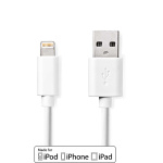 Nedis Lightning Kabel | USB 2.0 | Apple Lightning 8-Pins | USB-A Male | 480 Mbps | Vernikkeld | 2.00 m | Rond | PVC | Wit | Label Nedis Lightning Kabel | USB 2.0 | Apple Lightning 8-Pins | USB-A Male | 480 Mbps | Vernikkeld | 2.00 m | Rond | PVC | Wit | Label