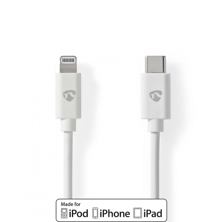 Nedis Lightning Kabel | USB 2.0 | Apple Lightning 8-Pins | USB-C™ Male | 480 Mbps | Vernikkeld | 2.00 m | Rond | PVC | Wit | Label