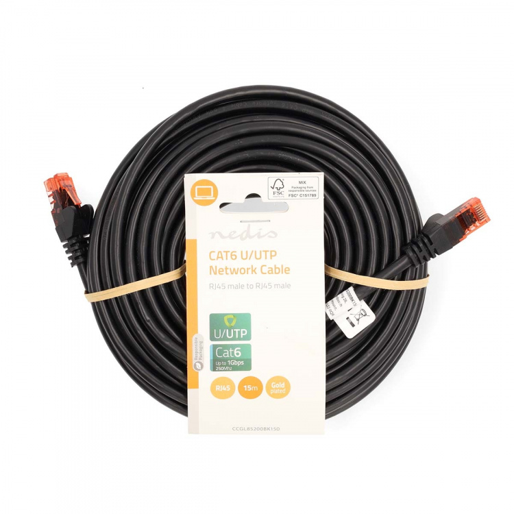 Nedis CAT6 Netwerkkabel | RJ45 Male | RJ45 Male | U/UTP | 15.0 m | Rond | PVC | Zwart | Label Nedis CAT6 Netwerkkabel | RJ45 Male | RJ45 Male | U/UTP | 15.0 m | Rond | PVC | Zwart | Label