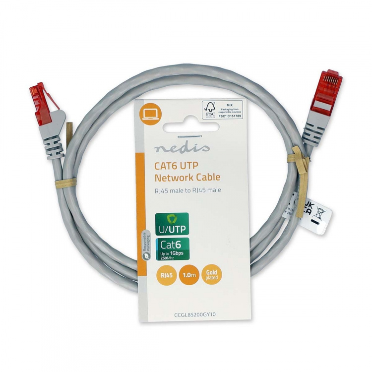 Nedis CAT6 Netwerkkabel | RJ45 Male | RJ45 Male | U/UTP | 1.00 m | Rond | PVC | Grijs | Label