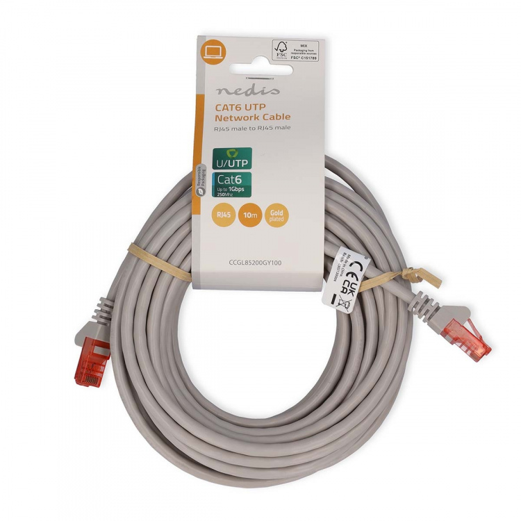 Nedis CAT6 Netwerkkabel | RJ45 Male | RJ45 Male | U/UTP | 10.0 m | Rond | PVC | Grijs | Label Nedis CAT6 Netwerkkabel | RJ45 Male | RJ45 Male | U/UTP | 10.0 m | Rond | PVC | Grijs | Label