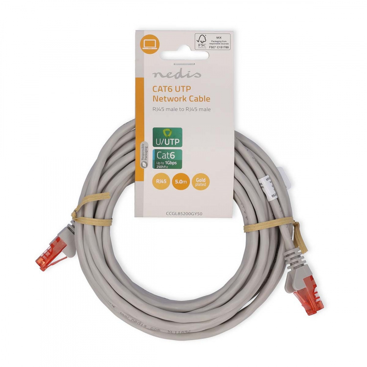 Nedis CAT6 Netwerkkabel | RJ45 Male | RJ45 Male | U/UTP | 5.00 m | Rond | PVC | Grijs | Label Nedis CAT6 Netwerkkabel | RJ45 Male | RJ45 Male | U/UTP | 5.00 m | Rond | PVC | Grijs | Label