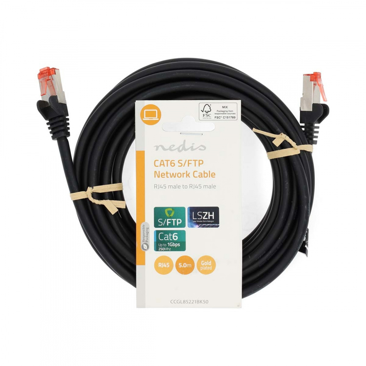 Nedis CAT6 Netwerkkabel | RJ45 Male | RJ45 Male | S/FTP | 5.00 m | Rond | LSZH | Zwart | Label Nedis CAT6 Netwerkkabel | RJ45 Male | RJ45 Male | S/FTP | 5.00 m | Rond | LSZH | Zwart | Label