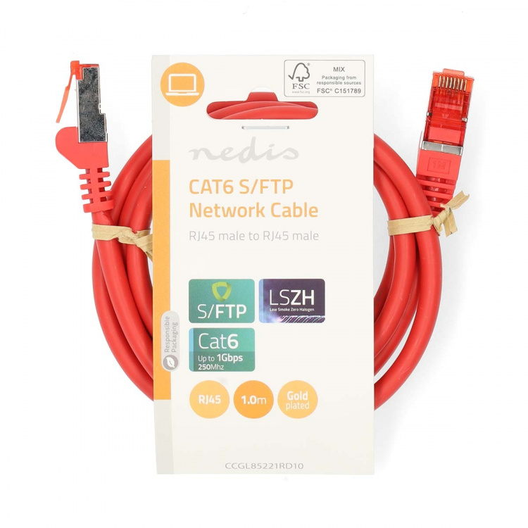 Nedis CAT6 Netwerkkabel | RJ45 Male | RJ45 Male | S/FTP | 1.00 m | Rond | LSZH | Rood | Label Nedis CAT6 Netwerkkabel | RJ45 Male | RJ45 Male | S/FTP | 1.00 m | Rond | LSZH | Rood | Label