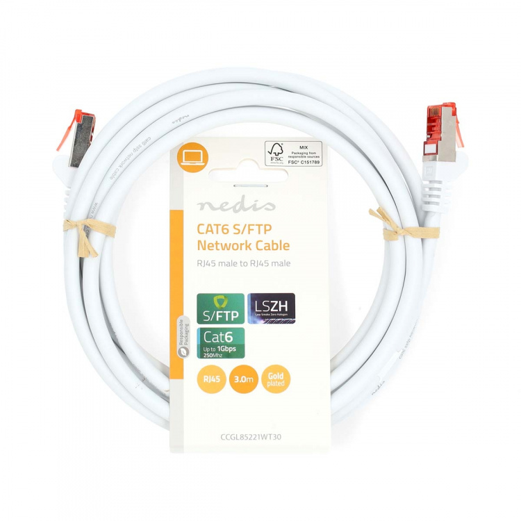 Nedis CAT6 Netwerkkabel | RJ45 Male | RJ45 Male | S/FTP | 3.00 m | Rond | LSZH | Wit | Label Nedis CAT6 Netwerkkabel | RJ45 Male | RJ45 Male | S/FTP | 3.00 m | Rond | LSZH | Wit | Label