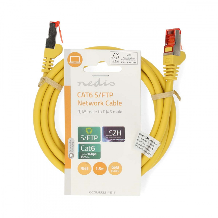 Nedis CAT6 Netwerkkabel | RJ45 Male | RJ45 Male | S/FTP | 1.50 m | Rond | LSZH | Geel | Label Nedis CAT6 Netwerkkabel | RJ45 Male | RJ45 Male | S/FTP | 1.50 m | Rond | LSZH | Geel | Label