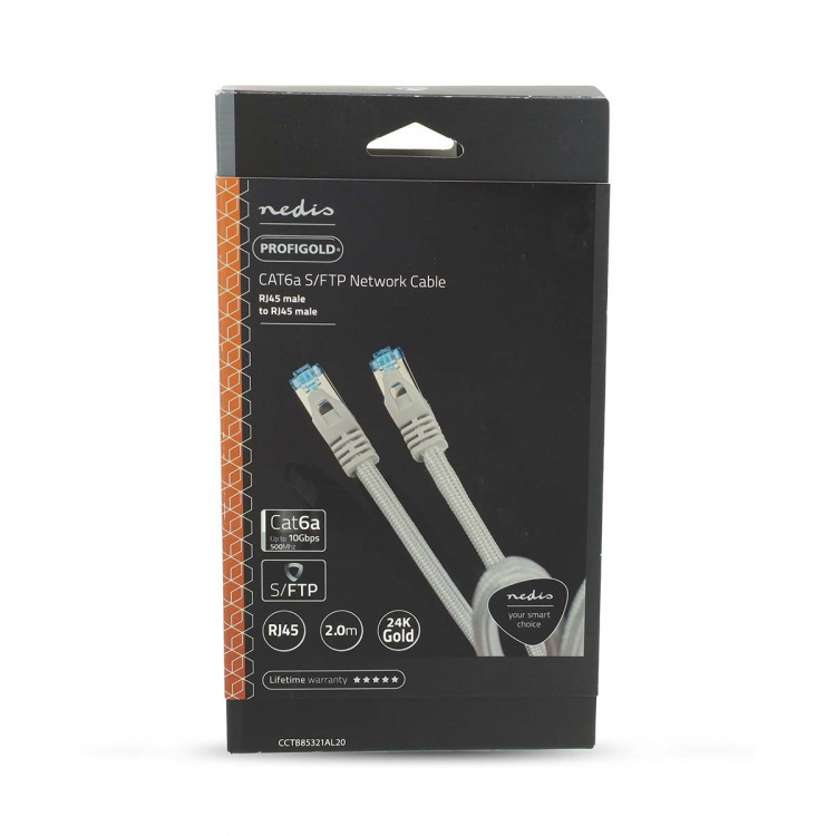 Nedis CAT6a netwerkkabel | S/FTP | RJ45 Male | RJ45 Male | 2.00 m | Snagless | Rond | Gevlochten / PVC | Zilver | Cover Window Box Nedis CAT6a netwerkkabel | S/FTP | RJ45 Male | RJ45 Male | 2.00 m | Snagless | Rond | Gevlochten / PVC | Zilver | Cover Window Box